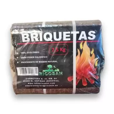 ELIMINAR Fabricación y venta de viruta de madera para caballos y serrín en Madrid - Viruta Ricosan - Página briquetas - Paquete de briquetas de 7.5 kg